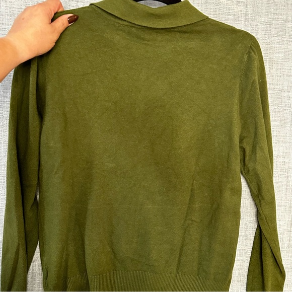 Liv Milano sweater rhinestone bow collar with keyhole olive green size Large - Picture 2 of 9